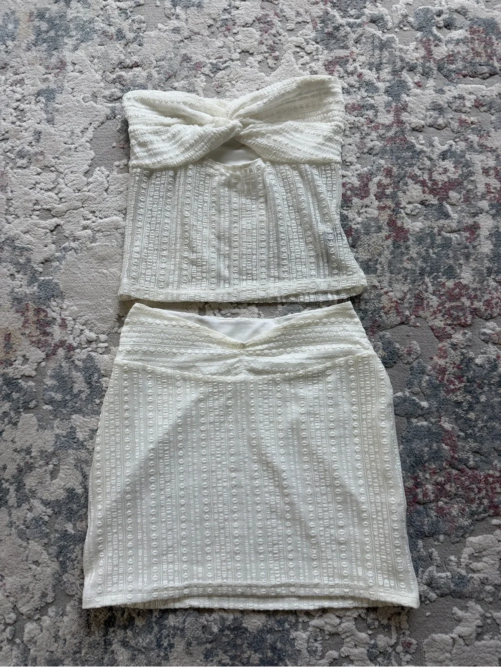 White Textured Mini Skirt and Top- Women's Casual Chic